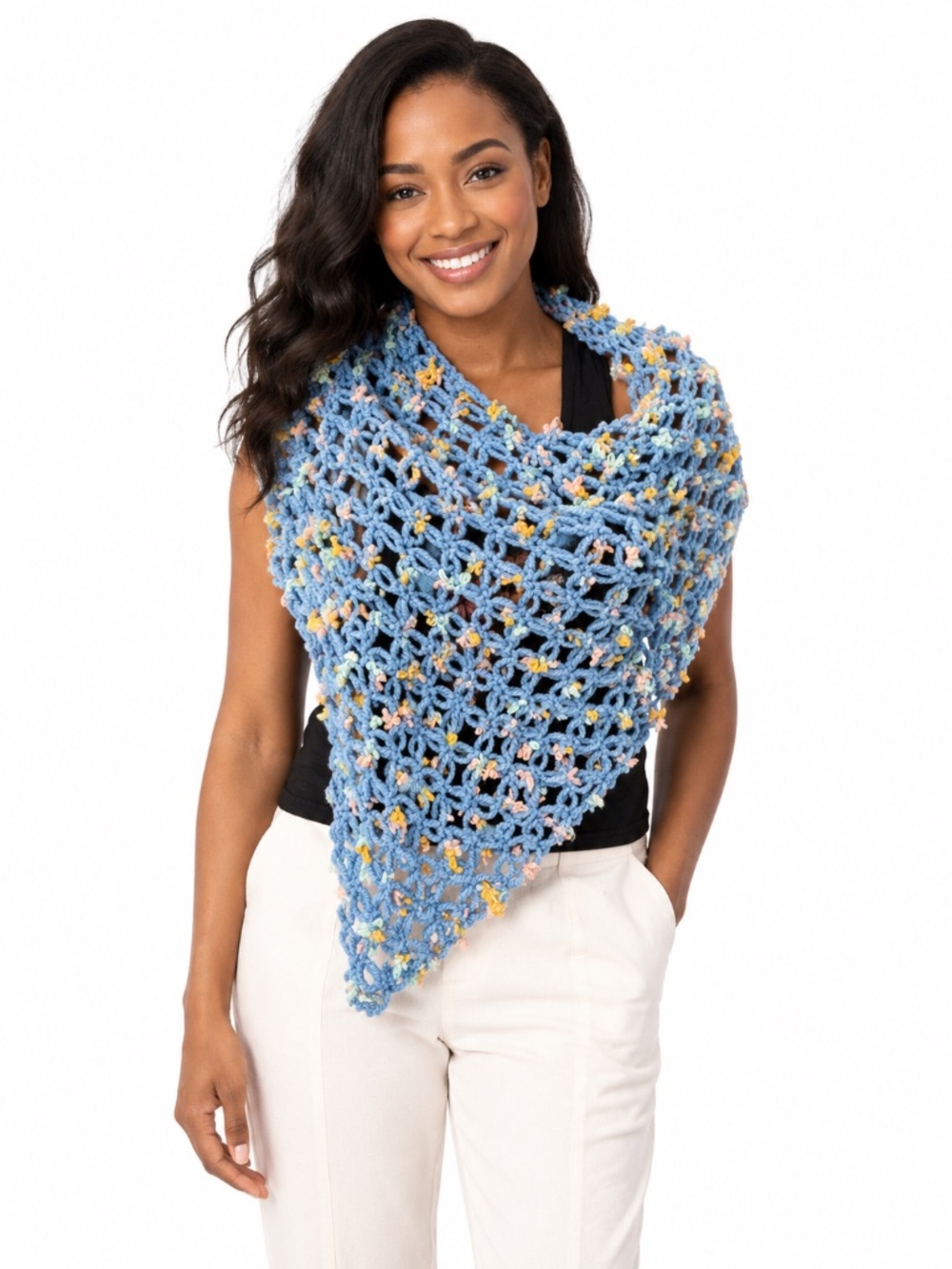 Baby Blue Crochet Poncho Shawl Scarf